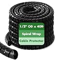 1 Pcs Spiral Wrap Cable Protector, Safe 1/2" OD x 40' Pre Cut Lengths Hydraulic Hose Protector Wrap to Avoid Wear and Extend Life for Hydraulic Pneumatic Hoses (Black)