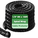 1 Pcs Spiral Wrap Cable Protector, Safe 1/2" OD x 100' Pre Cut Lengths Hydraulic Hose Protector Wrap to Avoid Wear and Extend Life for Hydraulic Pneumatic Hoses (Black)