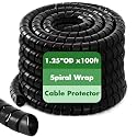1 Pcs Spiral Wrap Cable Protector, Safe 1.25" Od X 100' Pre Cut Lengths Hydraulic Hose Protector Wrap to Avoid Wear and Extend Life for Hydraulic Pneumatic Hoses (Black)