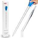 1 Pc Aquarium Coral Feeder with 1 Pc Stainless Steel Feeding Long Tweezers Syringe Spot Coral Feeder Reptile Feeding Tools for Aquatic Plant Reef Anemones Lionfish (Blue, Silvery)
