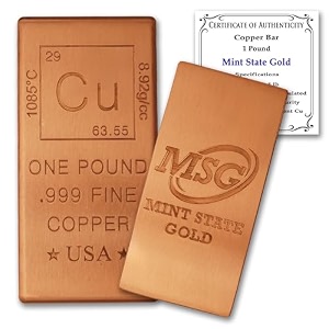 1 pound copper bar bullion paperweight - 999 pure chemistry element design by metallum gifts