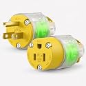 1 Set Lighted Extension Cord Ends Replacement Plug 3 Prong 15A 125V NEMA 5-15P*NEMA 5-15R, Electrical Replacement Plug, Male and Female Extension Cord Ends, 15 Amp Plug, UL Listed,Yellow