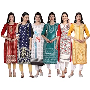 1 stop fashion women39s crape multicolor digital print straight kurtaskurtis pack of 6