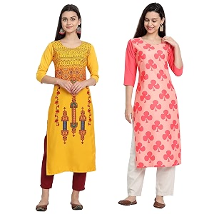 1 stop fashion women39s crape multicolor digital print straight kurtaskurtis pack of 2