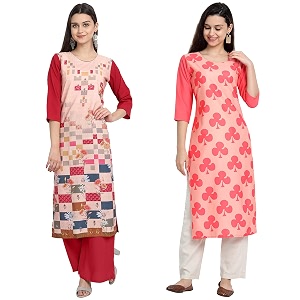 1 stop fashion women39s crape multicolor digital print straight kurtaskurtis pack of 2