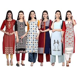 1 stop fashion women39s crape multicolor digital print straight kurtaskurtis pack of 6