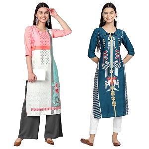1 stop fashion women39s crape multicolor digital print straight kurtaskurtis pack of 2