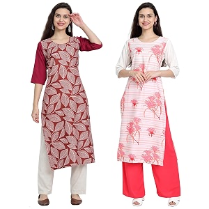 1 stop fashion women39s crape multicolor digital print straight kurtaskurtis pack of 2