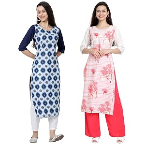 1 stop fashion women39s crape multicolor digital print straight kurtaskurtis pack of 2