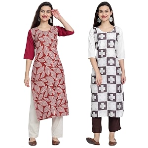 1 stop fashion women39s crape multicolor digital print straight kurtaskurtis pack of 2