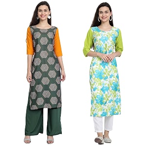 1 stop fashion women39s crape multicolor digital print straight kurtaskurtis pack of 2