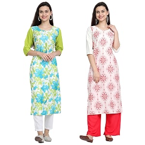 1 stop fashion women39s crape multicolor digital print straight kurtaskurtis pack of 2