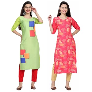 1 stop fashion women39s crape multicolor digital print straight kurtaskurtis pack of 2