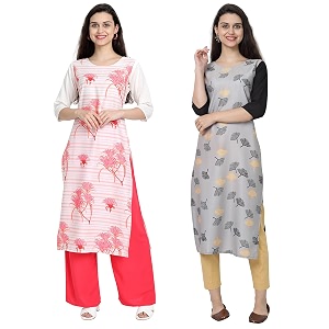 1 stop fashion women39s crape multicolor digital print straight kurtaskurtis pack of 2