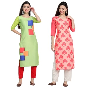 1 stop fashion women39s crape multicolor digital print straight kurtaskurtis pack of 2