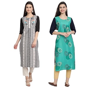 1 stop fashion women39s crape multicolor digital print straight kurtaskurtis pack of 2
