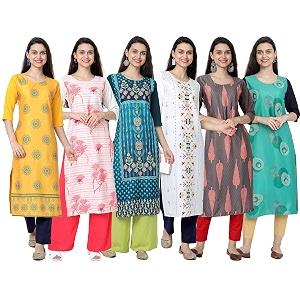 1 stop fashion women39s crape multicolor digital print straight kurtakurti pack of 6