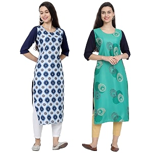 1 stop fashion women39s crape multicolor digital print straight kurtaskurtis pack of 2