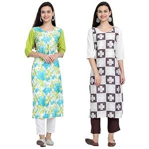 1 stop fashion women39s crape multicolor digital print straight kurtaskurtis pack of 2