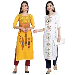 1 stop fashion women39s crape multicolor digital print straight kurtaskurtis pack of 2