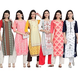 1 stop fashion women39s crape multicolor digital print straight kurtakurti pack of 6