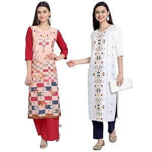 1 stop fashion women39s crape multicolor digital print straight kurtaskurtis pack of 2