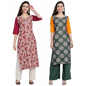 1 stop fashion women39s crape multicolor digital print straight kurtaskurtis pack of 2