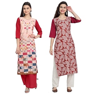 1 stop fashion women39s crape multicolor digital print straight kurtaskurtis pack of 2