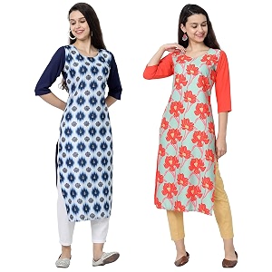 1 stop fashion women39s crape multicolor digital print straight kurtaskurtis pack of 2