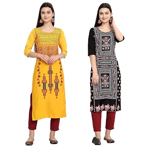 1 stop fashion women39s crape multicolor digital print straight kurtaskurtis pack of 2