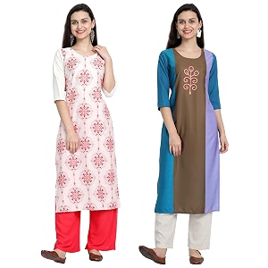 1 stop fashion women39s crape multicolor digital print straight kurtaskurtis pack of 2
