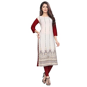 1 stop fashion women39s off-white colour crepe digital print knee long w style kurtakurti