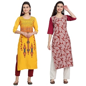 1 stop fashion women39s crape multicolor digital print straight kurtaskurtis pack of 2