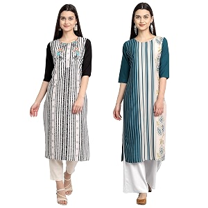 1 stop fashion women39s crape multicolor digital print straight kurtaskurtis pack of 2