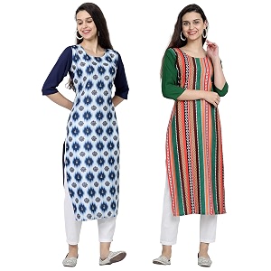 1 stop fashion women39s crape multicolor digital print straight kurtaskurtis pack of 2