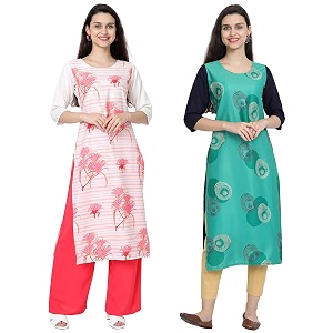 1 stop fashion women39s crape multicolor digital print straight kurtaskurtis pack of 2
