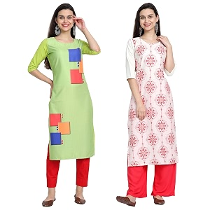 1 stop fashion women39s crape multicolor digital print straight kurtaskurtis pack of 2