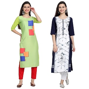 1 stop fashion women39s crape multicolor digital print straight kurtaskurtis pack of 2