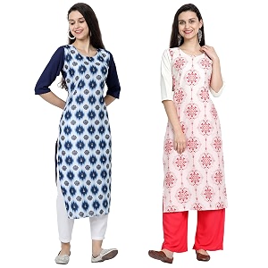 1 stop fashion women39s crape multicolor digital print straight kurtaskurtis pack of 2