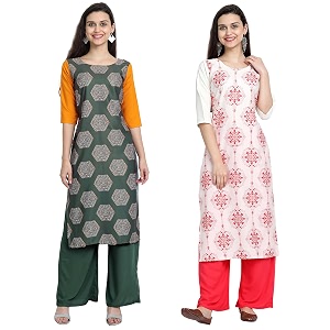 1 stop fashion women39s crape multicolor digital print straight kurtaskurtis pack of 2