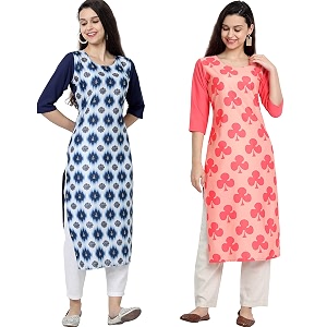 1 stop fashion women39s crape multicolor digital print straight kurtaskurtis pack of 2