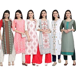 1 stop fashion women39s crape multicolor digital print straight kurtakurti pack of 6