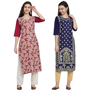 1 stop fashion women39s crape multicolor digital print straight kurtaskurtis pack of 2