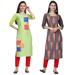 1 stop fashion women39s crape multicolor digital print straight kurtaskurtis pack of 2
