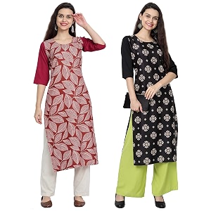 1 stop fashion women39s crape multicolor digital print straight kurtaskurtis pack of 2