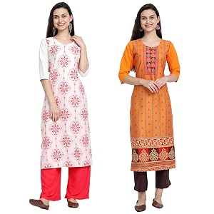 1 stop fashion women39s crape multicolor digital print straight kurtaskurtis pack of 2