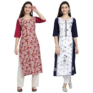 1 stop fashion women39s crape multicolor digital print straight kurtaskurtis pack of 2