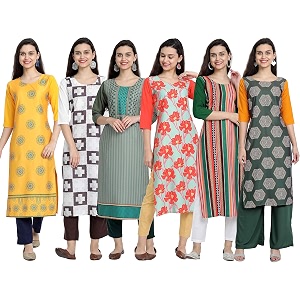 1 stop fashion women39s crape multicolor digital print straight kurtakurti pack of 6