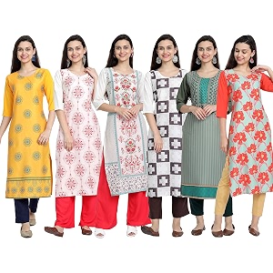 1 stop fashion women39s crape multicolor digital print straight kurtakurti pack of 6