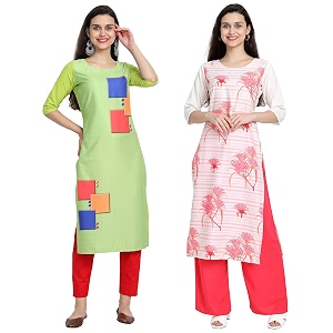 1 stop fashion women39s crape multicolor digital print straight kurtaskurtis pack of 2